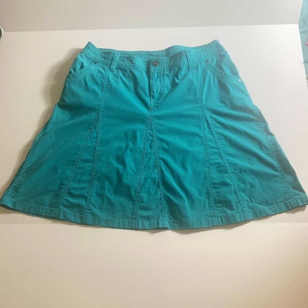 KUHL~Vintage~Dark Teal~Splash~A-Line~Midi~Skirt~Zip/Snap Front Closure~Size 12